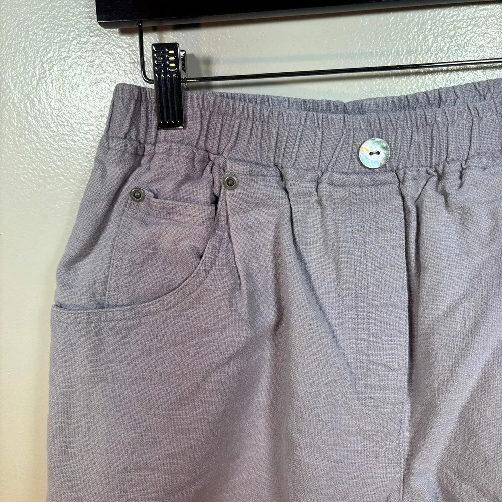 VTG Linen Cotton‎ Lavender Shorts Women Sz S Purple Elastic Waist Casual Summer